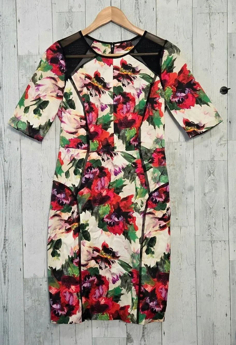 VTG Y2K 2010s Floral Mesh Detail Wiggle Dress Sz. 2
